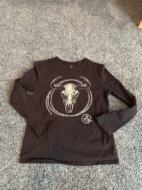 GAP Brown Long Sleeve Tee with Ivory Skull Graphic